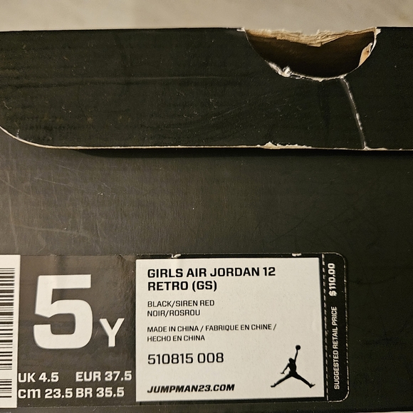 Retro Air Jordan 12 Retro girls- Black and Siren Ren Size 5 - Picture 4 of 6